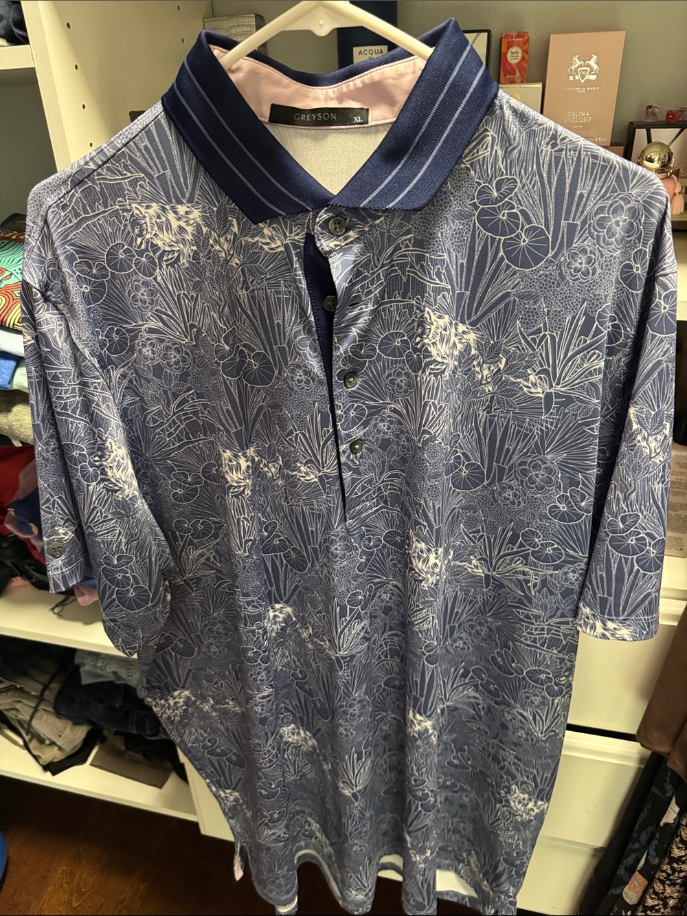 Greyson Men's Navy Blue Floral-Print Polo